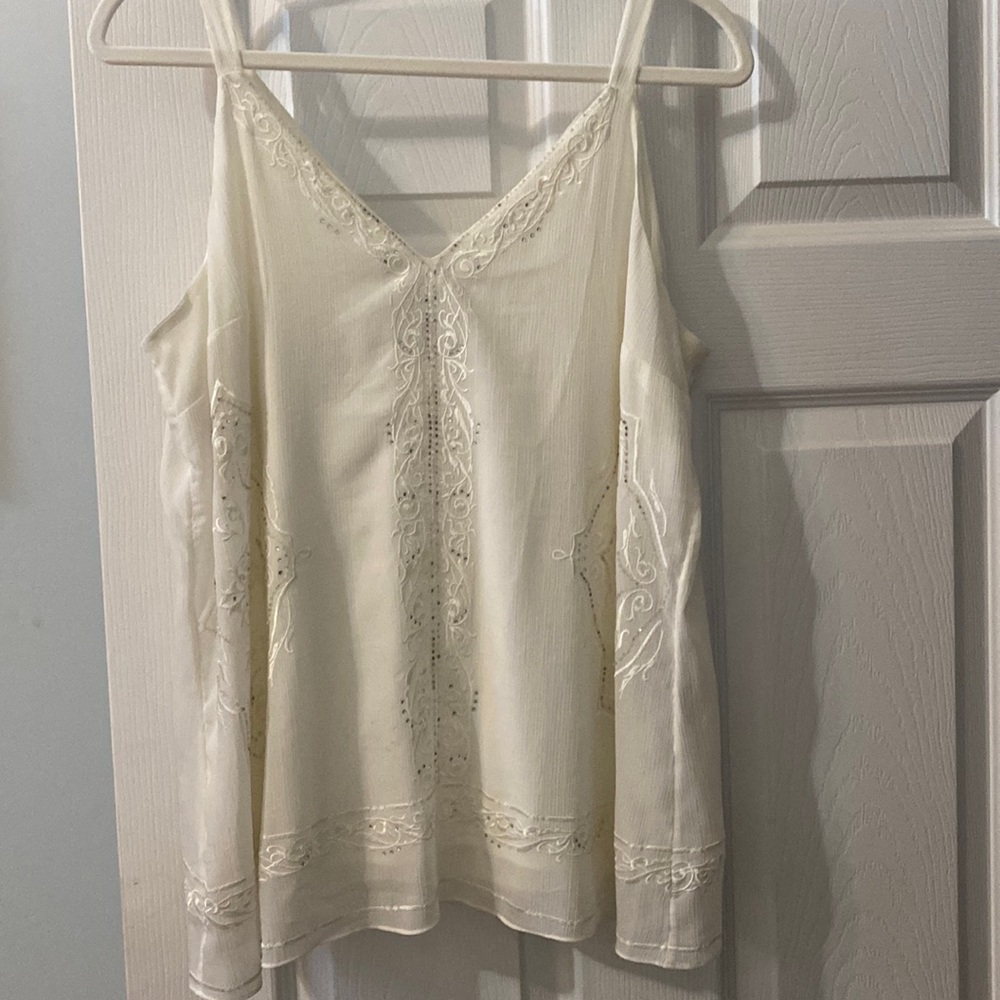 White House Black Market chiffon top with liner and accent beading